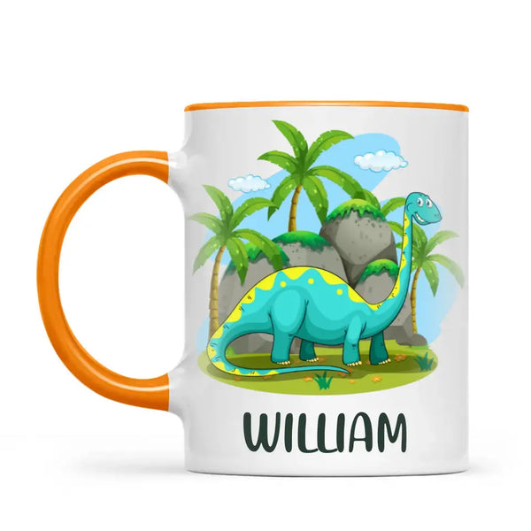 Personalised Dinosaur Mug - Custom Name Kids Cup - Brachiosaurus Jungle Theme - Ceramic or Enamel - 11oz, 6oz, or Camping Mug - NZ Made