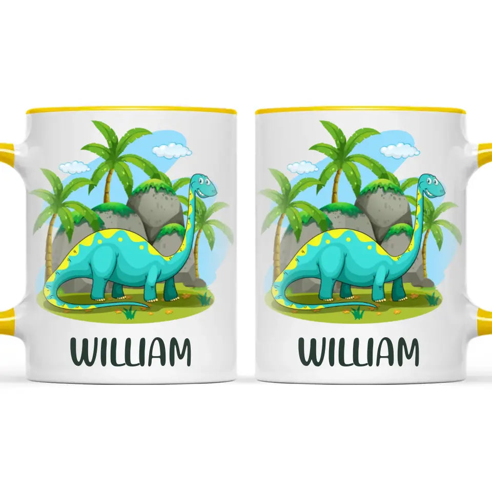 Personalised Dinosaur Mug - Custom Name Kids Cup - Brachiosaurus Jungle Theme - Ceramic or Enamel - 11oz, 6oz, or Camping Mug - NZ Made