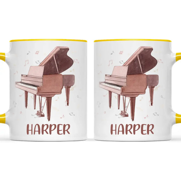 Personalised Piano Mug - Custom Name Kids Cup - Music Lover Gift - Grand Piano Theme - Ceramic or Enamel - 11oz, 6oz, or Camping Mug - NZ Made