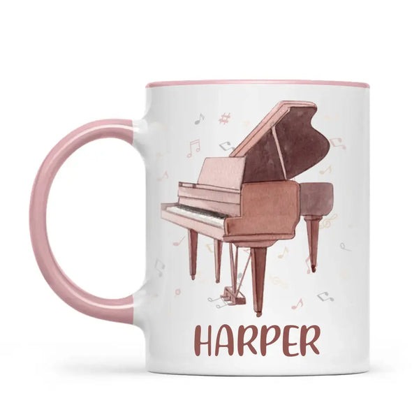 Personalised Piano Mug - Custom Name Kids Cup - Music Lover Gift - Grand Piano Theme - Ceramic or Enamel - 11oz, 6oz, or Camping Mug - NZ Made