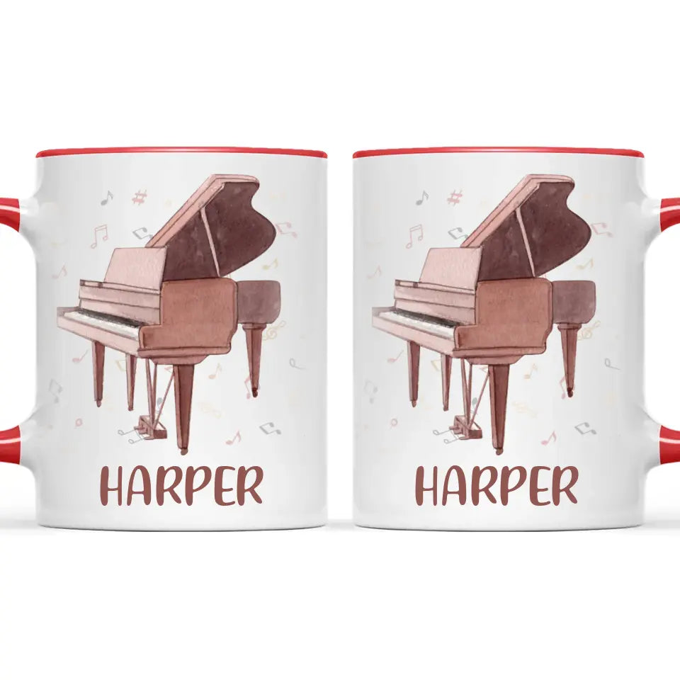 Personalised Piano Mug - Custom Name Kids Cup - Music Lover Gift - Grand Piano Theme - Ceramic or Enamel - 11oz, 6oz, or Camping Mug - NZ Made