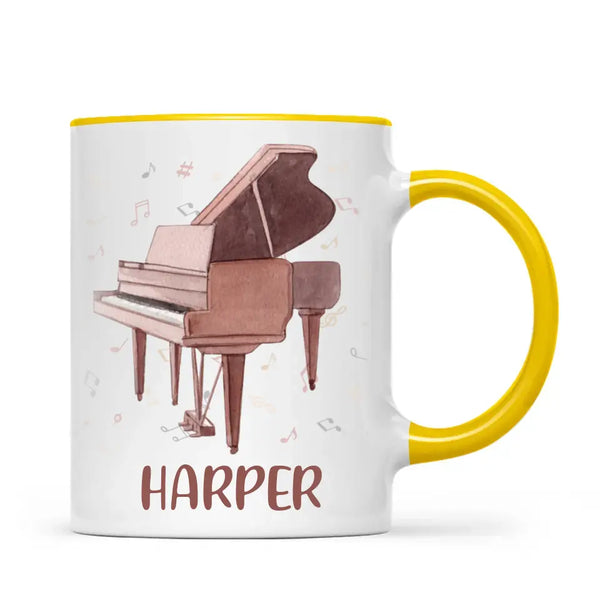 Personalised Piano Mug - Custom Name Kids Cup - Music Lover Gift - Grand Piano Theme - Ceramic or Enamel - 11oz, 6oz, or Camping Mug - NZ Made