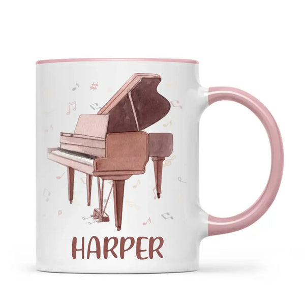 Personalised Piano Mug - Custom Name Kids Cup - Music Lover Gift - Grand Piano Theme - Ceramic or Enamel - 11oz, 6oz, or Camping Mug - NZ Made