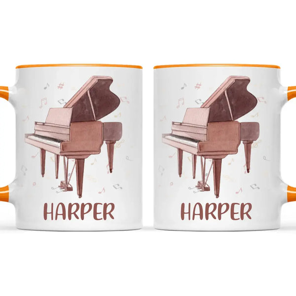 Personalised Piano Mug - Custom Name Kids Cup - Music Lover Gift - Grand Piano Theme - Ceramic or Enamel - 11oz, 6oz, or Camping Mug - NZ Made