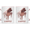 Personalised Piano Mug - Custom Name Kids Cup - Music Lover Gift - Grand Piano Theme - Ceramic or Enamel - 11oz, 6oz, or Camping Mug - NZ Made
