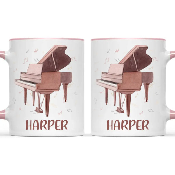 Personalised Piano Mug - Custom Name Kids Cup - Music Lover Gift - Grand Piano Theme - Ceramic or Enamel - 11oz, 6oz, or Camping Mug - NZ Made