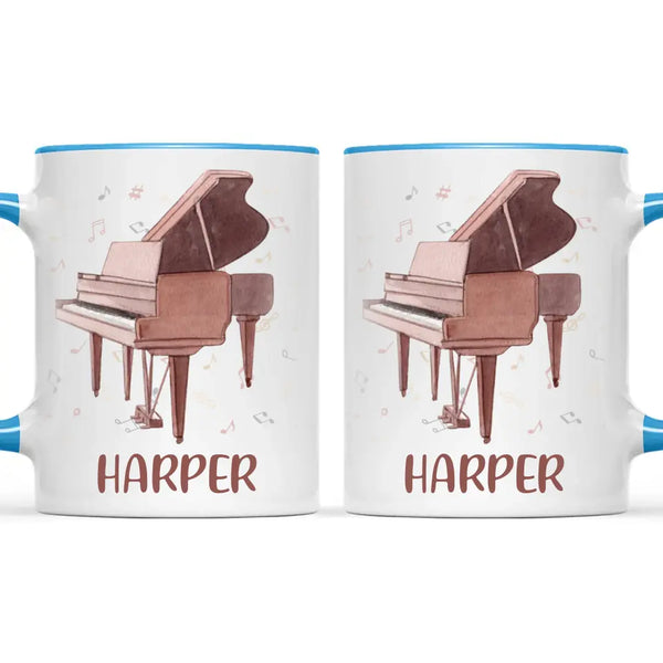 Personalised Piano Mug - Custom Name Kids Cup - Music Lover Gift - Grand Piano Theme - Ceramic or Enamel - 11oz, 6oz, or Camping Mug - NZ Made