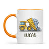 Personalised Dump Truck Mug - Custom Name Kids Cup - Construction Vehicle Theme - Ceramic or Enamel - 11oz, 6oz, or Camping Mug - NZ Made