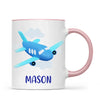Personalised Aeroplane Mug - Custom Name Kids Cup - Blue Airplane Theme - Ceramic or Enamel - 11oz, 6oz, or Camping Mug - NZ Made
