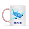Personalised Aeroplane Mug - Custom Name Kids Cup - Blue Airplane Theme - Ceramic or Enamel - 11oz, 6oz, or Camping Mug - NZ Made