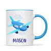 Personalised Aeroplane Mug - Custom Name Kids Cup - Blue Airplane Theme - Ceramic or Enamel - 11oz, 6oz, or Camping Mug - NZ Made