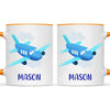 Personalised Aeroplane Mug - Custom Name Kids Cup - Blue Airplane Theme - Ceramic or Enamel - 11oz, 6oz, or Camping Mug - NZ Made