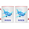 Personalised Aeroplane Mug - Custom Name Kids Cup - Blue Airplane Theme - Ceramic or Enamel - 11oz, 6oz, or Camping Mug - NZ Made