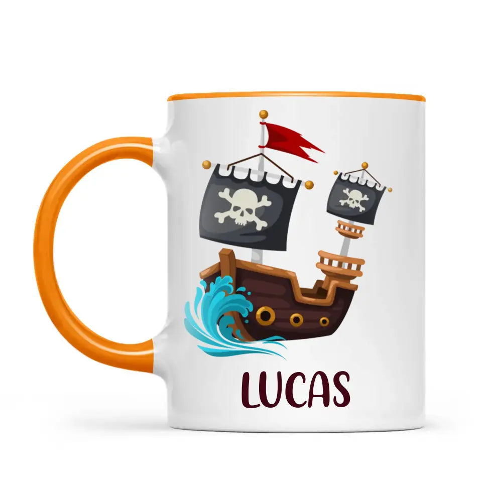 Personalised Pirate Ship Mug - Custom Name Kids Cup - Adventure on the High Seas - Ceramic or Enamel - 11oz, 6oz, or Camping Mug - NZ Made