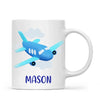 Personalised Aeroplane Mug - Custom Name Kids Cup - Blue Airplane Theme - Ceramic or Enamel - 11oz, 6oz, or Camping Mug - NZ Made