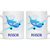 Personalised Aeroplane Mug - Custom Name Kids Cup - Blue Airplane Theme - Ceramic or Enamel - 11oz, 6oz, or Camping Mug - NZ Made