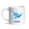 Personalised Aeroplane Mug - Custom Name Kids Cup - Blue Airplane Theme - Ceramic or Enamel - 11oz, 6oz, or Camping Mug - NZ Made
