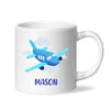 Personalised Aeroplane Mug - Custom Name Kids Cup - Blue Airplane Theme - Ceramic or Enamel - 11oz, 6oz, or Camping Mug - NZ Made