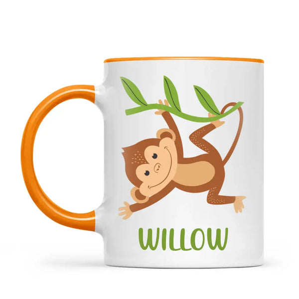 Personalised Monkey Mug - Custom Name Kids Cup - Cute Jungle Animal Design - 11oz or 6oz - NZ Made