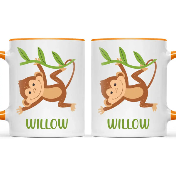 Personalised Monkey Mug - Custom Name Kids Cup - Cute Jungle Animal Design - 11oz or 6oz - NZ Made