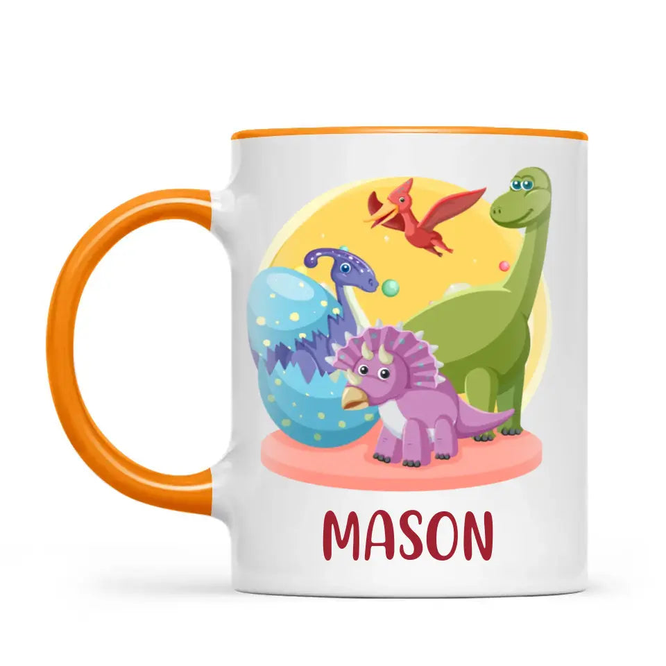 Personalised Dinosaur Mug - Custom Name Kids Cup - Fun Dino Theme - Ceramic or Enamel - 11oz, 6oz, or Camping Mug - NZ Made