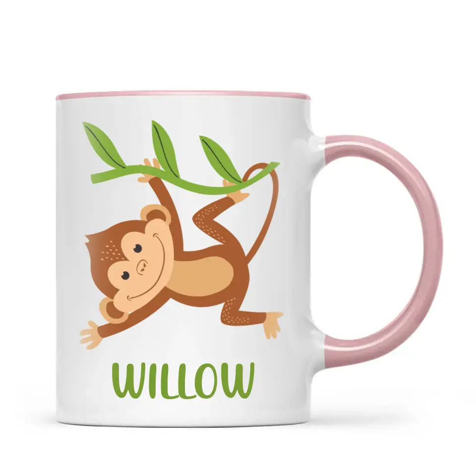 Personalised Monkey Mug - Custom Name Kids Cup - Cute Jungle Animal Design - 11oz or 6oz - NZ Made
