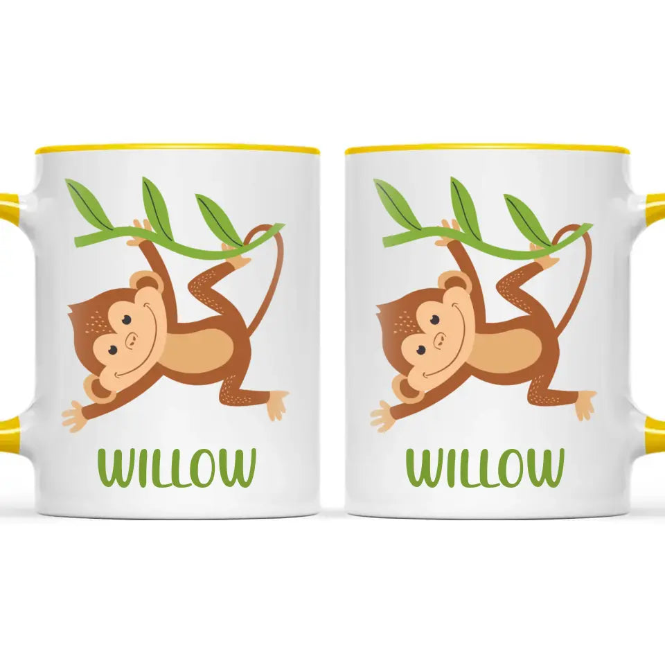 Personalised Monkey Mug - Custom Name Kids Cup - Cute Jungle Animal Design - 11oz or 6oz - NZ Made