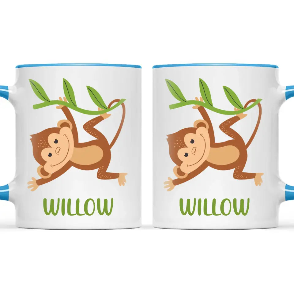Personalised Monkey Mug - Custom Name Kids Cup - Cute Jungle Animal Design - 11oz or 6oz - NZ Made