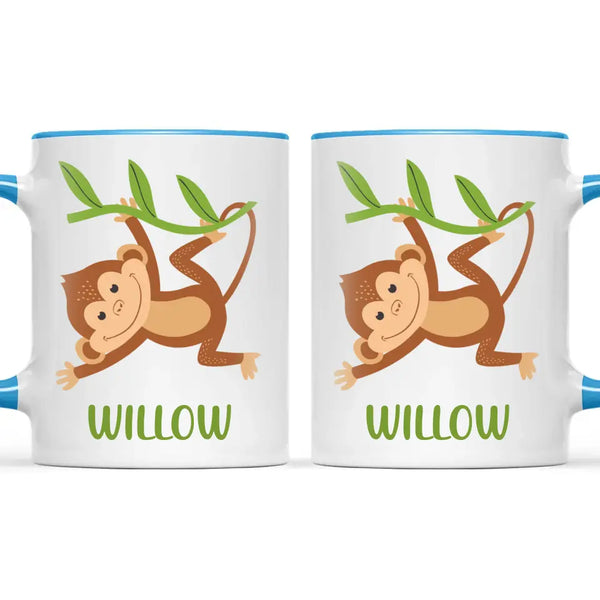 Personalised Monkey Mug - Custom Name Kids Cup - Cute Jungle Animal Design - 11oz or 6oz - NZ Made