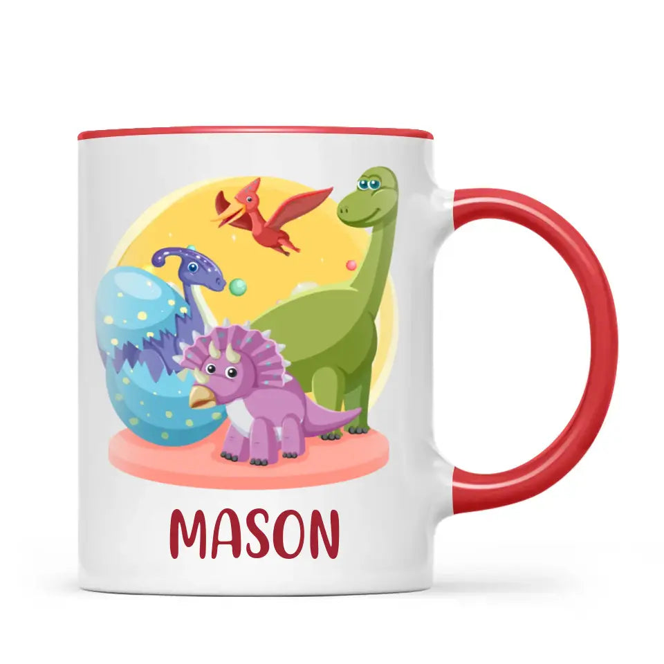 Personalised Dinosaur Mug - Custom Name Kids Cup - Fun Dino Theme - Ceramic or Enamel - 11oz, 6oz, or Camping Mug - NZ Made