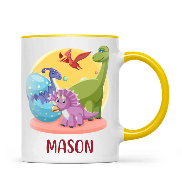 Personalised Dinosaur Mug - Custom Name Kids Cup - Fun Dino Theme - Ceramic or Enamel - 11oz, 6oz, or Camping Mug - NZ Made
