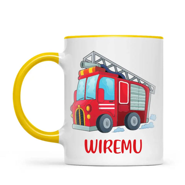 Personalised Fire Truck Mug - Custom Name Kids Cup - Fire Engine Theme - Ceramic or Enamel - 11oz, 6oz, or Camping Mug - NZ Made