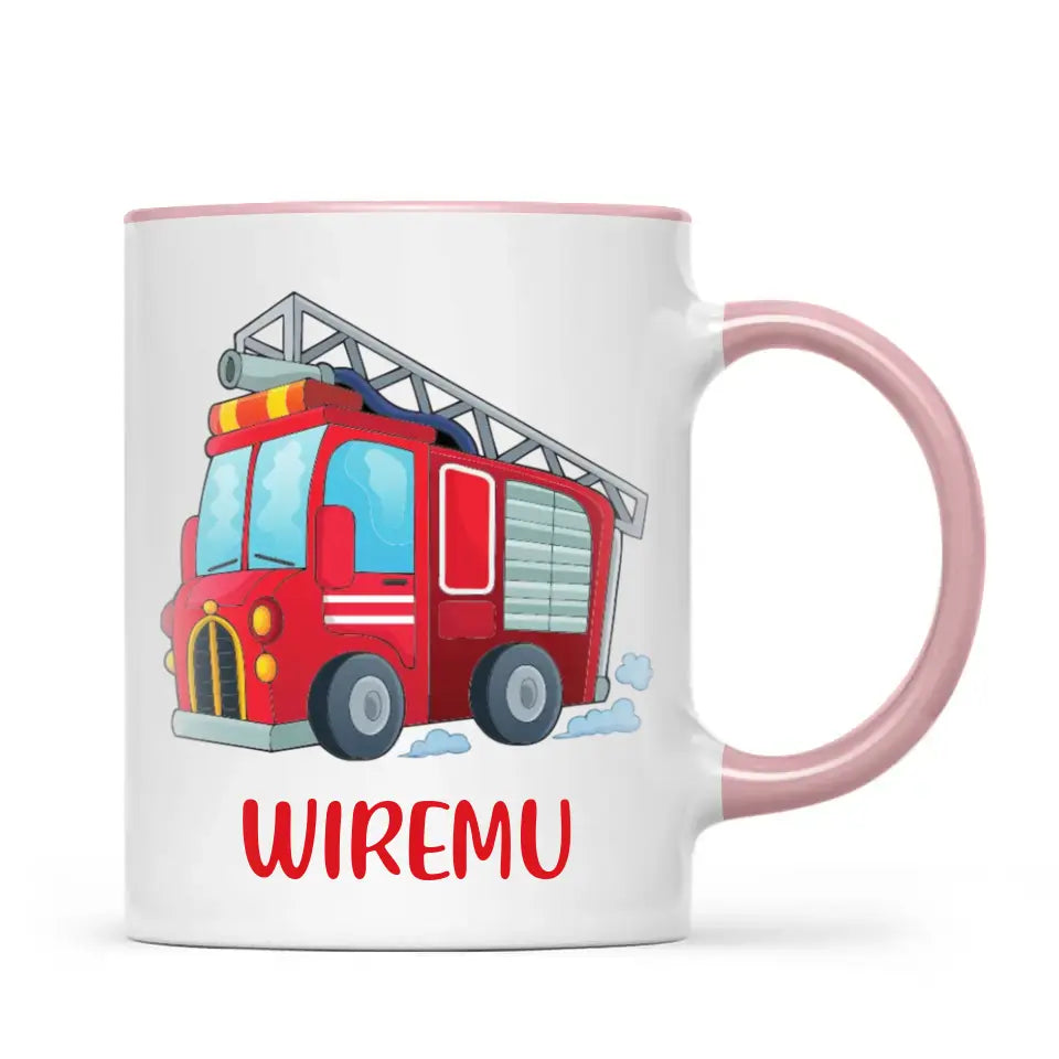 Personalised Fire Truck Mug - Custom Name Kids Cup - Fire Engine Theme - Ceramic or Enamel - 11oz, 6oz, or Camping Mug - NZ Made
