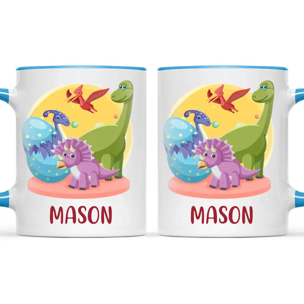 Personalised Dinosaur Mug - Custom Name Kids Cup - Fun Dino Theme - Ceramic or Enamel - 11oz, 6oz, or Camping Mug - NZ Made