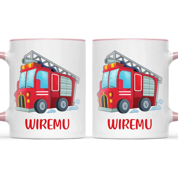Personalised Fire Truck Mug - Custom Name Kids Cup - Fire Engine Theme - Ceramic or Enamel - 11oz, 6oz, or Camping Mug - NZ Made
