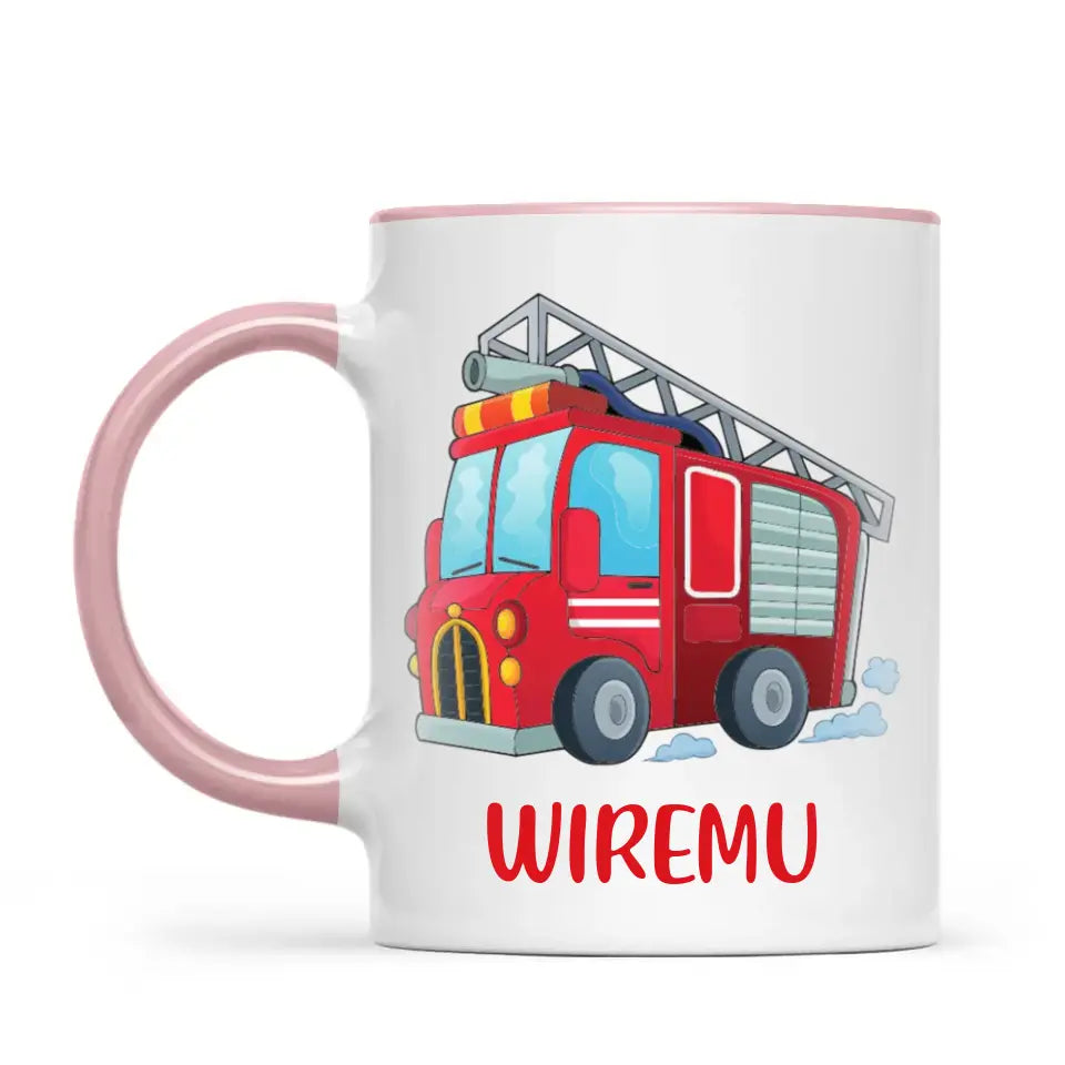 Personalised Fire Truck Mug - Custom Name Kids Cup - Fire Engine Theme - Ceramic or Enamel - 11oz, 6oz, or Camping Mug - NZ Made