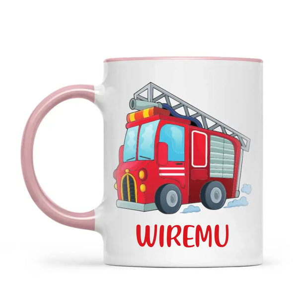 Personalised Fire Truck Mug - Custom Name Kids Cup - Fire Engine Theme - Ceramic or Enamel - 11oz, 6oz, or Camping Mug - NZ Made