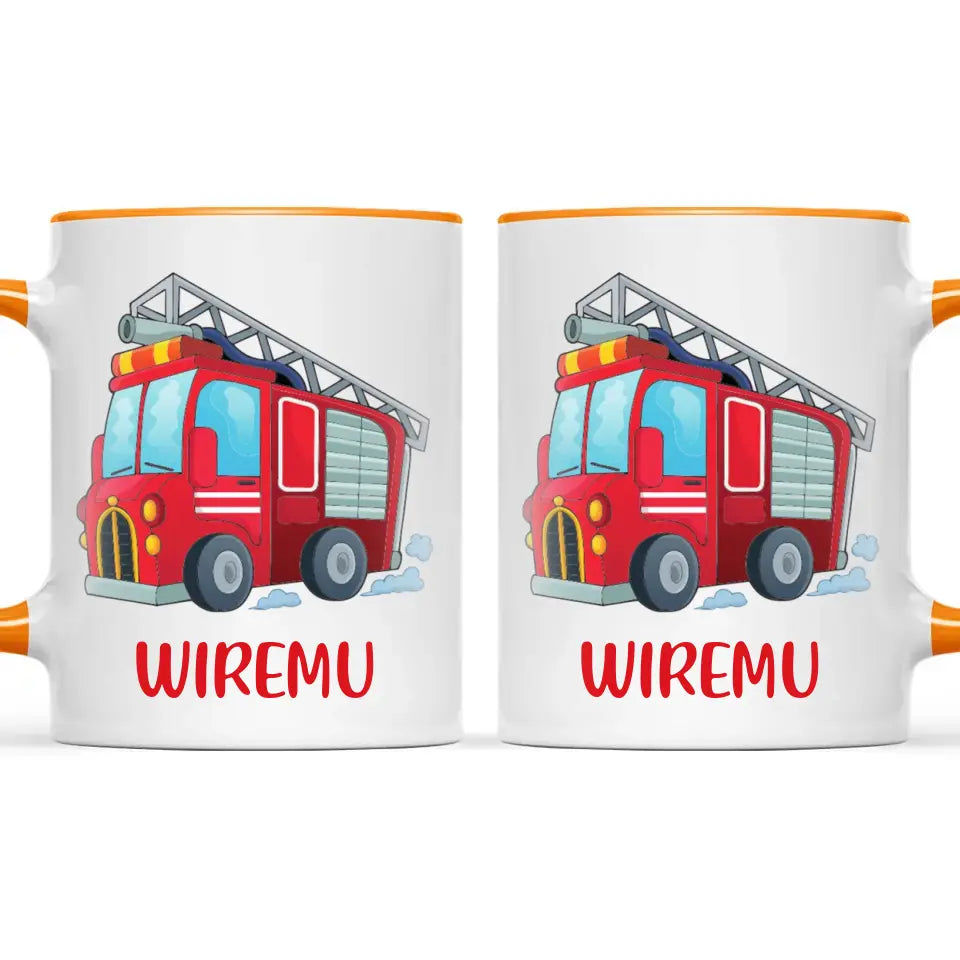 Personalised Fire Truck Mug - Custom Name Kids Cup - Fire Engine Theme - Ceramic or Enamel - 11oz, 6oz, or Camping Mug - NZ Made
