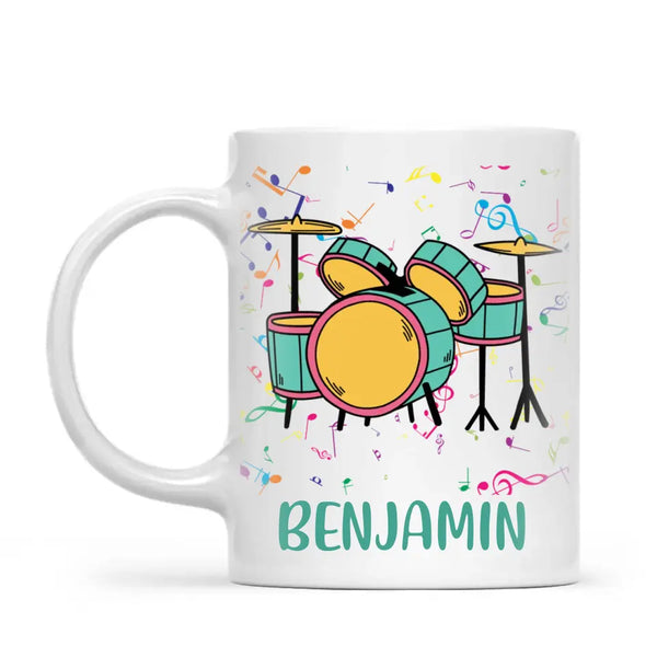 Personalised Drum Set Mug - Custom Name Kids Cup - Music Lover Gift - Ceramic or Enamel - 11oz, 6oz, or Camping Mug - NZ Made