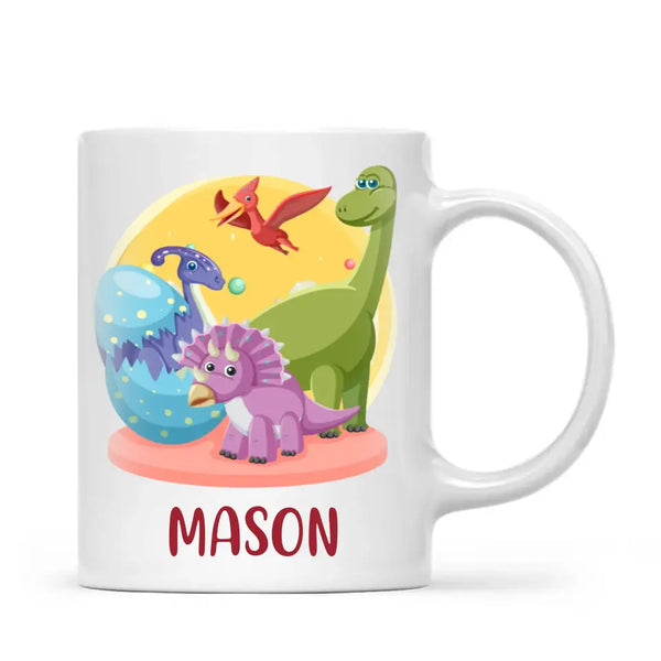 Personalised Dinosaur Mug - Custom Name Kids Cup - Fun Dino Theme - Ceramic or Enamel - 11oz, 6oz, or Camping Mug - NZ Made