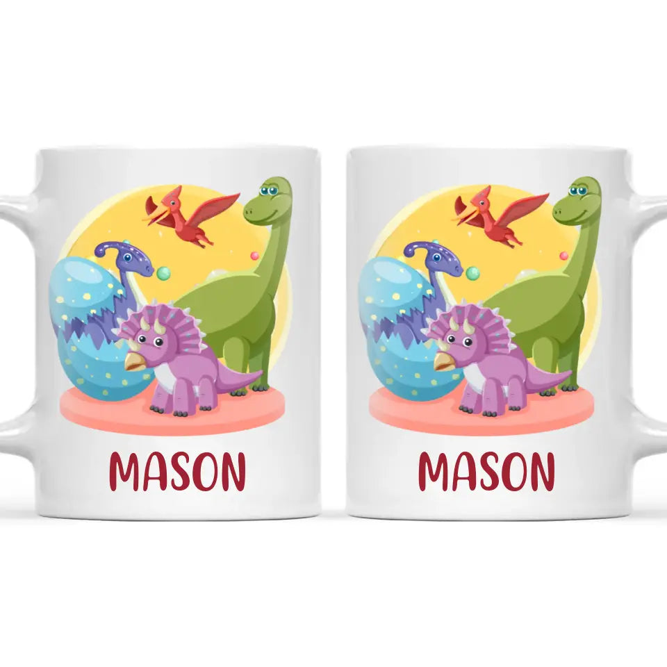 Personalised Dinosaur Mug - Custom Name Kids Cup - Fun Dino Theme - Ceramic or Enamel - 11oz, 6oz, or Camping Mug - NZ Made