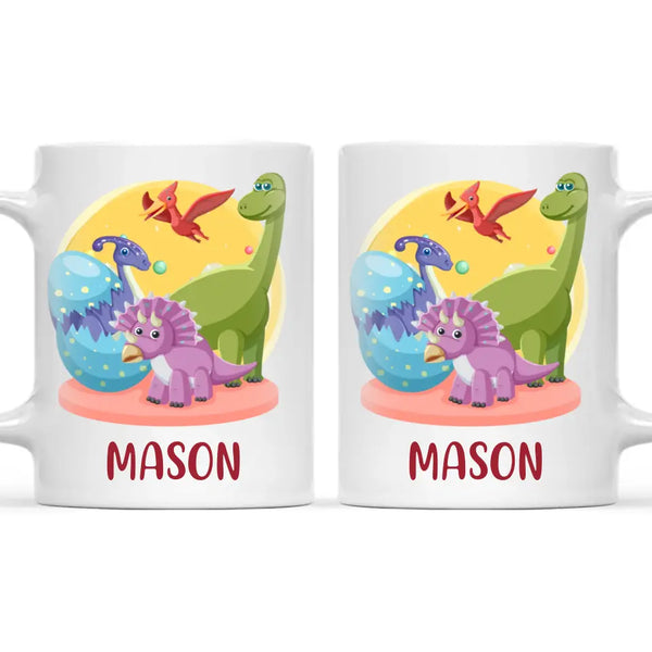 Personalised Dinosaur Mug - Custom Name Kids Cup - Fun Dino Theme - Ceramic or Enamel - 11oz, 6oz, or Camping Mug - NZ Made