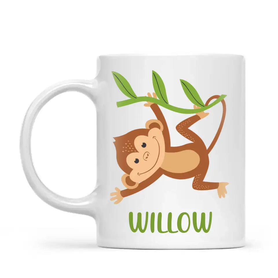 Personalised Monkey Mug - Custom Name Kids Cup - Cute Jungle Animal Design - 11oz or 6oz - NZ Made