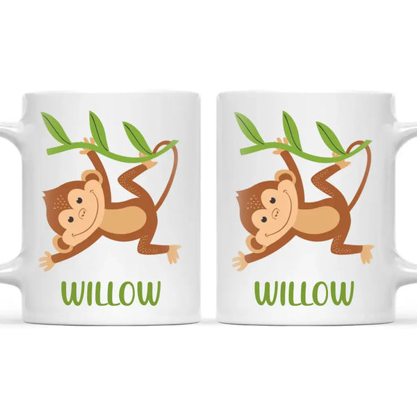 Personalised Monkey Mug - Custom Name Kids Cup - Cute Jungle Animal Design - 11oz or 6oz - NZ Made