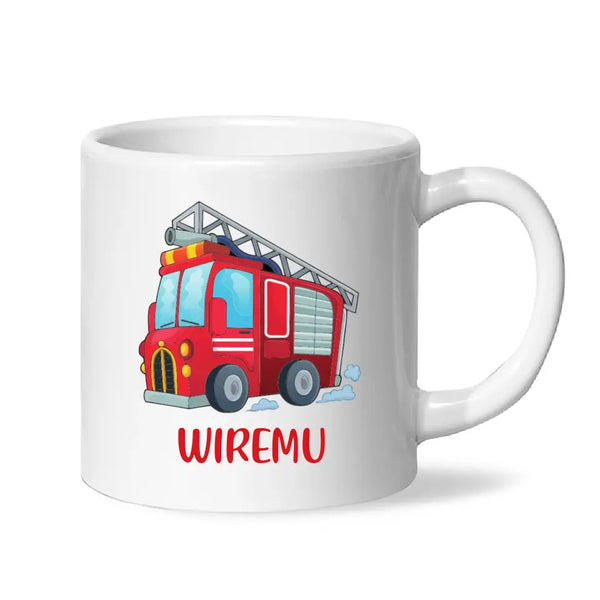 Personalised Fire Truck Mug - Custom Name Kids Cup - Fire Engine Theme - Ceramic or Enamel - 11oz, 6oz, or Camping Mug - NZ Made