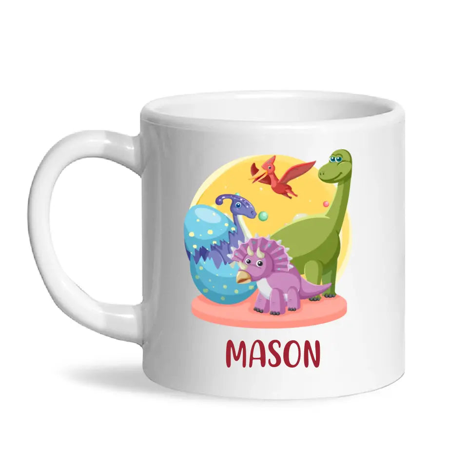 Personalised Dinosaur Mug - Custom Name Kids Cup - Fun Dino Theme - Ceramic or Enamel - 11oz, 6oz, or Camping Mug - NZ Made