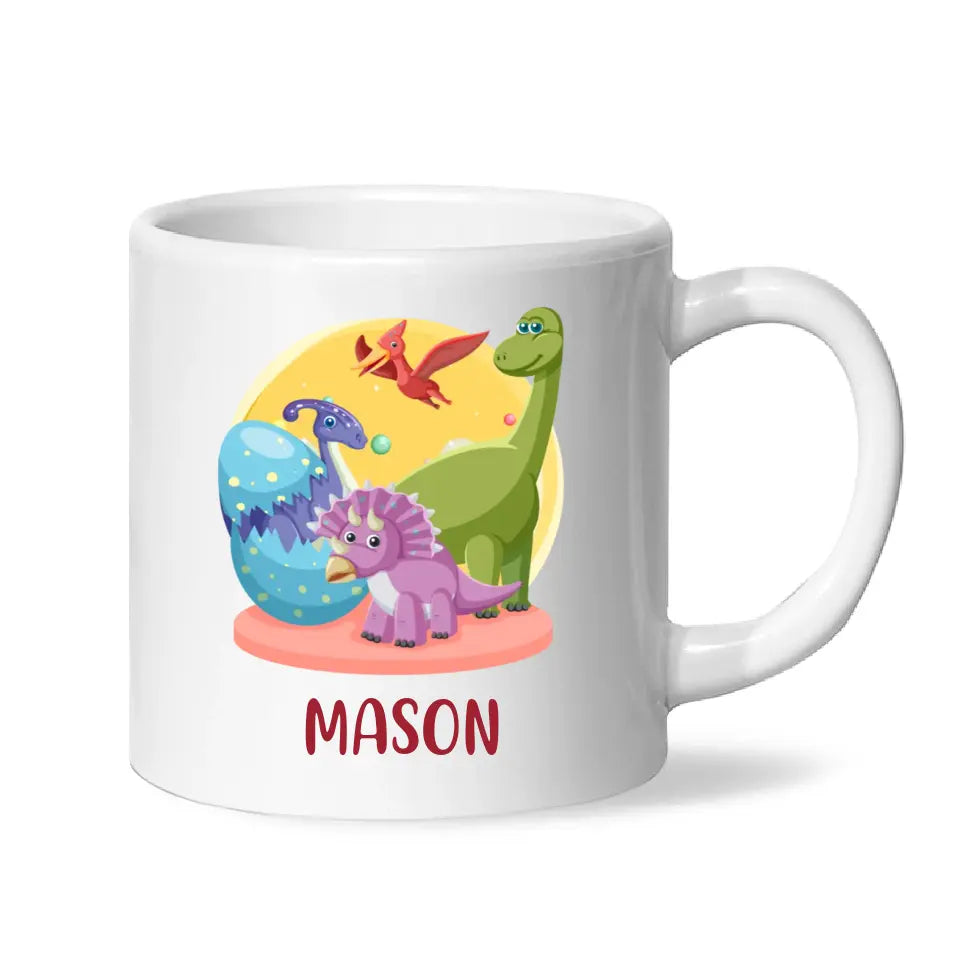 Personalised Dinosaur Mug - Custom Name Kids Cup - Fun Dino Theme - Ceramic or Enamel - 11oz, 6oz, or Camping Mug - NZ Made