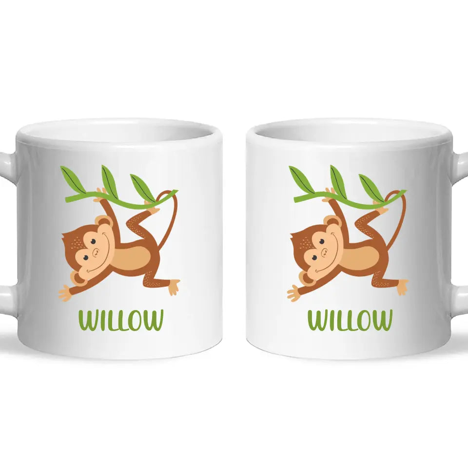 Personalised Monkey Mug - Custom Name Kids Cup - Cute Jungle Animal Design - 11oz or 6oz - NZ Made