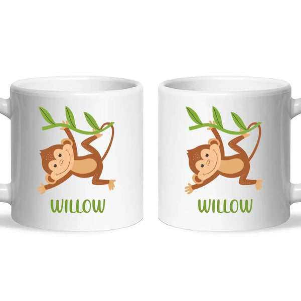 Personalised Monkey Mug - Custom Name Kids Cup - Cute Jungle Animal Design - 11oz or 6oz - NZ Made