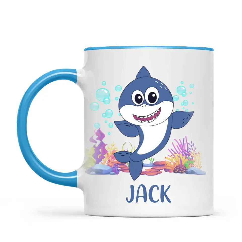 Personalised Shark Mug - Custom Name Kids Cup - Cute Underwater Ocean Design - 11oz or 6oz - NZ Made